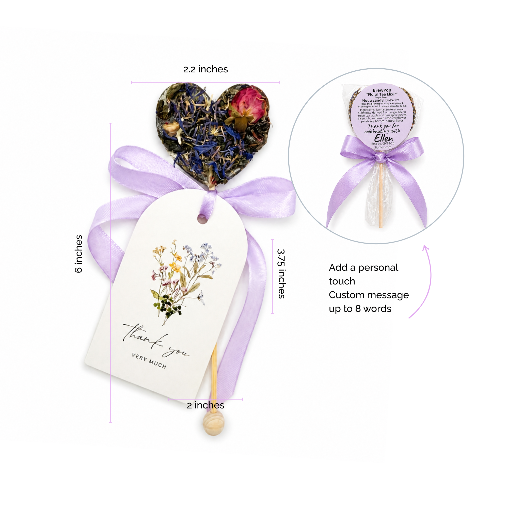 Brew Pop – Wildflowers tag and custom ribbon - 10 colors available (minimum order 25 pieces) - Sip&