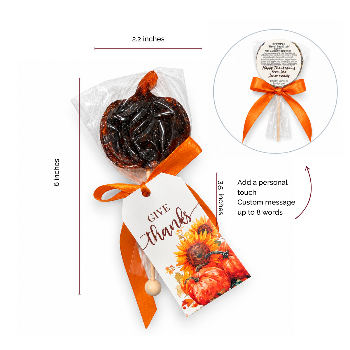 Pumpkin-Shaped Brew Pop with “Thank You” Tag (minimum order 10 pieces) - Sip&