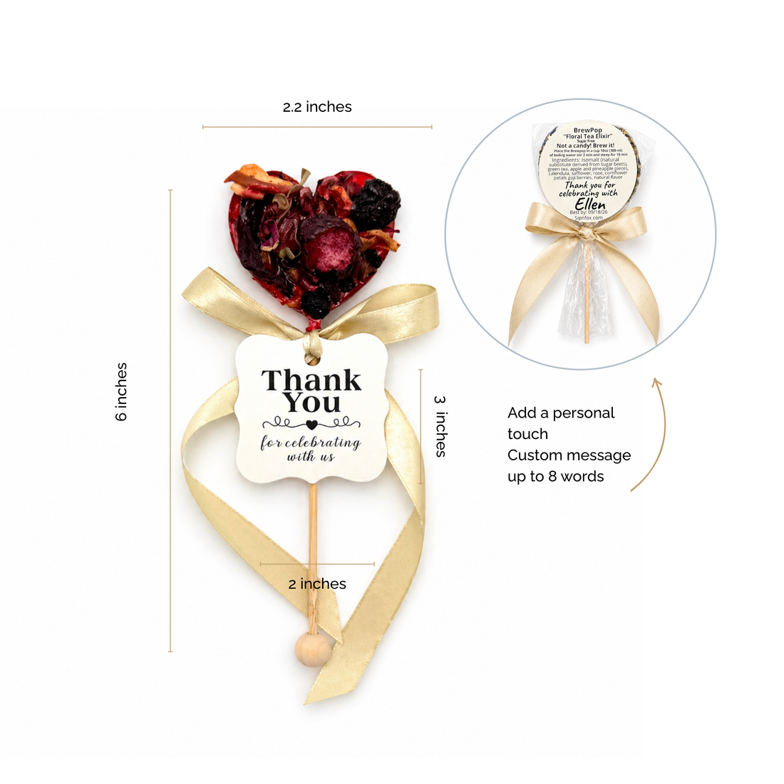 Brew Pops with a Thank you tag  and custom ribbon -10 colors available (minimum order 25 pieces) - Sip&