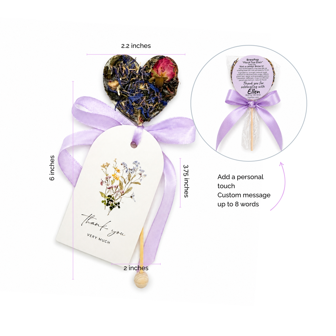 Brew Pop – Wildflowers tag and custom ribbon - 10 colors available (minimum order 25 pieces) - Sip&