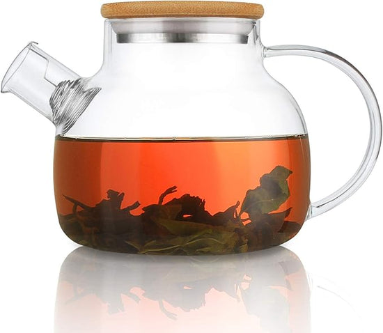 Glass Teapot Stovetop 34 OZ/1000ml, Borosilicate Clear Tea Kettle with Removable Filter Spout - Sip&