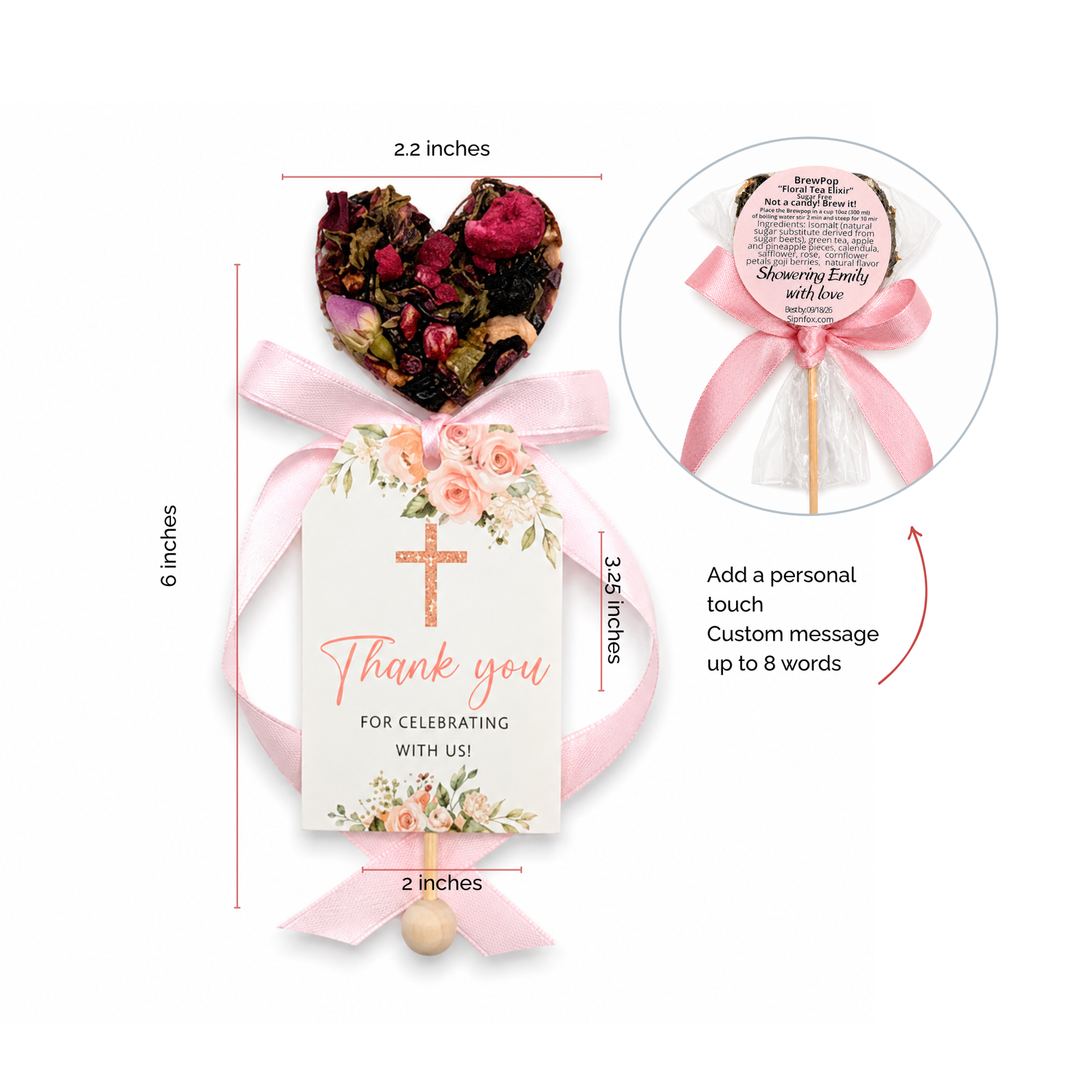 Brew Pop – Baptism for Girl Tea Favor  (minimum order 10 pieces)