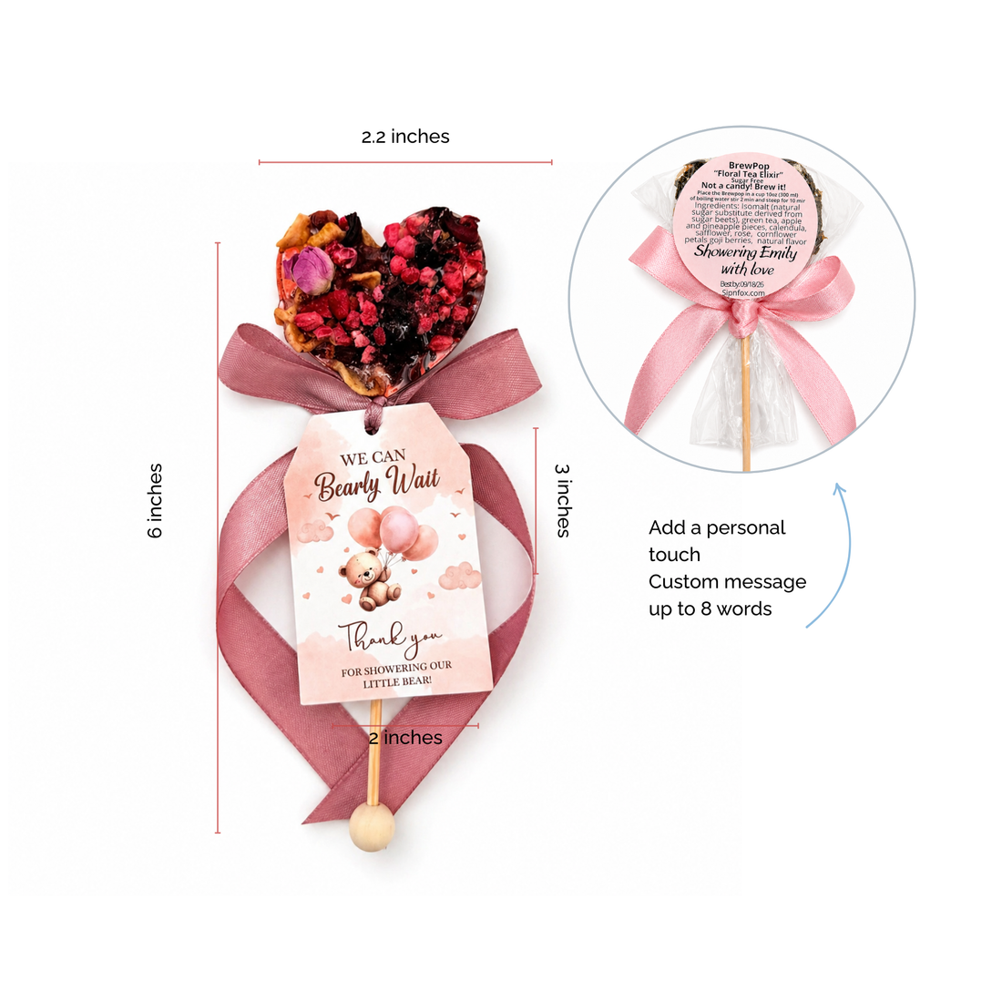 BrewPop Favors – Baby Girl Teddy Tag (minimum order 25 pieces) - Sip&