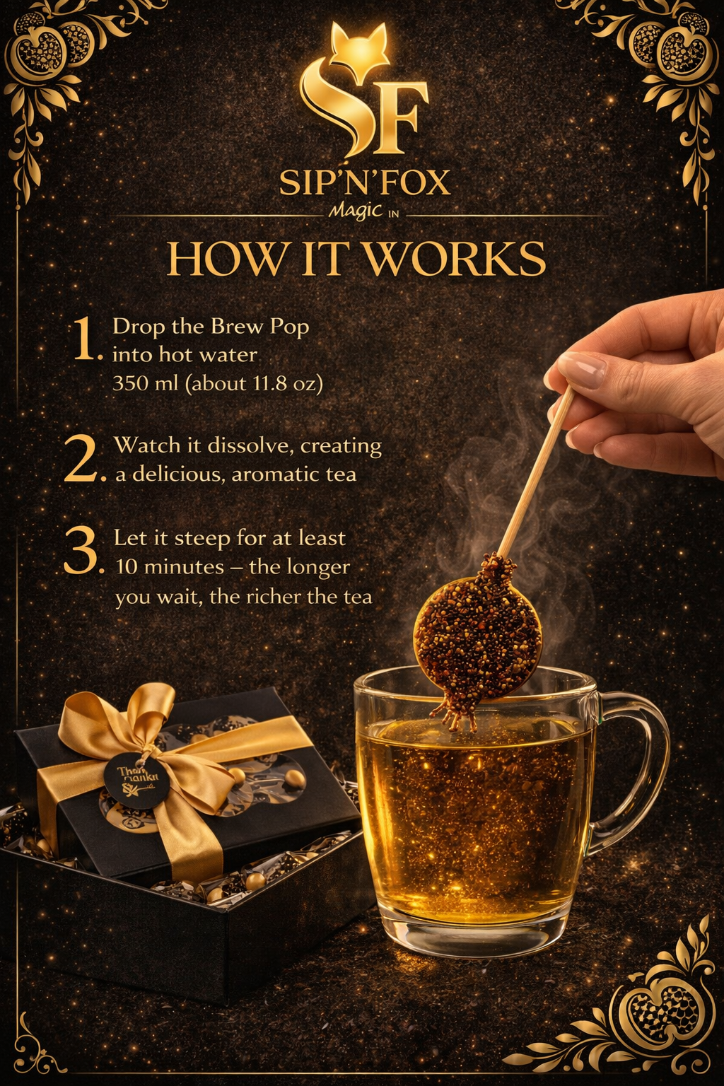 Brew Pop Gift Set “Pomegranates” Black Box for 300-350 ml (11.8oz) + Card - Sip&