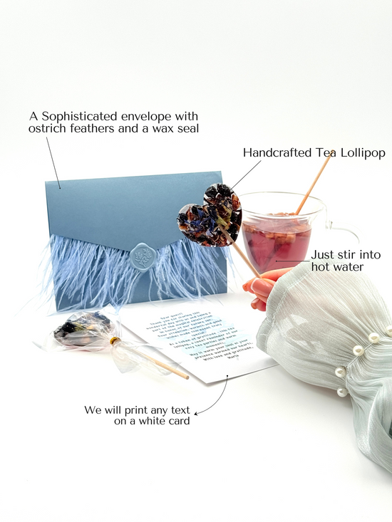Brew Pop + Beautiful Blue Card with Ostrich Feathers (🔴Minimum order: 10 Brew cards) Bulk discounts available
