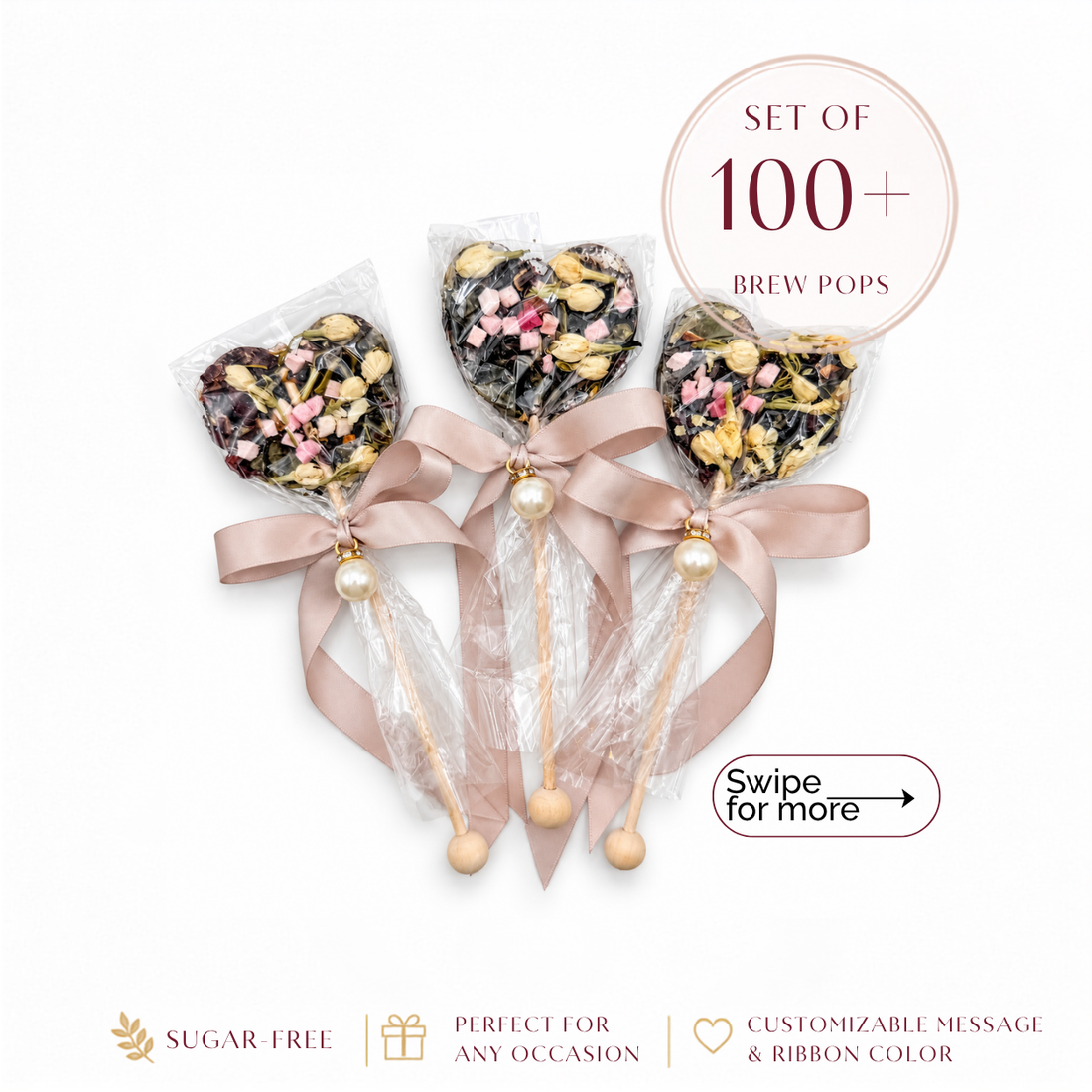 Brew Pops with Pearl and Custom Ribbon - 16 colors available (Set of 100–500) - Sip&