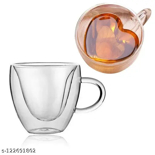 Heart-Shaped Double Wall Glass Cup 8 oz, Clear - Sip&