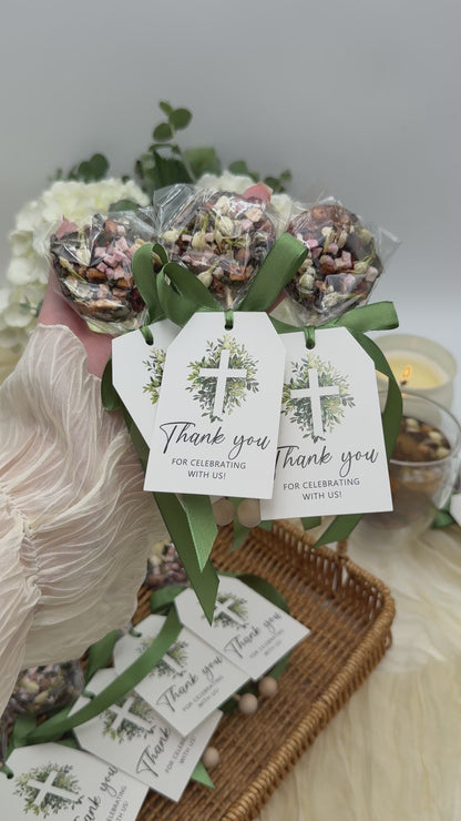 Brew Pop – Grace and Gratitude Tea Favor Green Ribbon (minimum order 10 pieces)